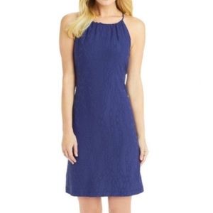 J. McLaughlin Maria Navy Blue Jacquard Chain Print Cutout Halter Dress - M